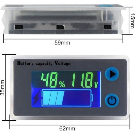 Voltmètre Multifonction - 10-100V LCD capacité - Moniteur température 12V (1/5)