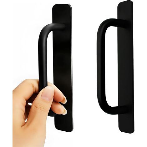 CCYKXA Pack of 2 Black Self-Adhesive Exterior Door Handles, Sliding Door Handle for Balcony, Kitchen, and Bathroom Doors, No Drilling Required, 14.7 cm (1/5)