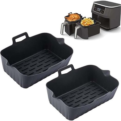 Papier de cuisson pour friteuse à air, récipient jetable, doublure en silicone, noir, 2 pièces, pour friteuse à air rectangulaire (1/5)