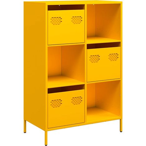 Maison La Vie - Buffet haut pour salon - Meuble de rangement jaune moutarde 68x39x103,5 cm acier bu1459