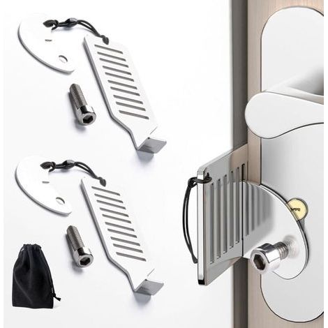 Portable Serrure de Porte 2 Pièces, Verrou de Sécurité Intérieur pour Voyage Maison Hôtel École avec Sac de Rangement (1/4)