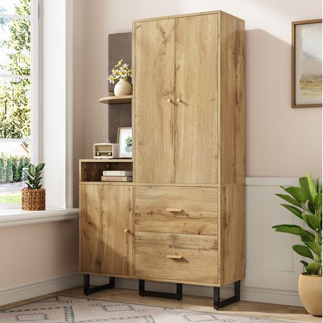 Eingangsschrank 110 x 186 x 38 cm mit ausziehbarer Kleiderstange, MDF schwarz/natur HAVRYA (1/5)