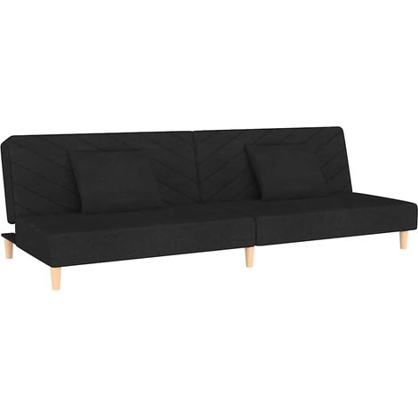 Canapé Sofa-lit à 2 places avec deux oreillers noir tissu (1/5)
