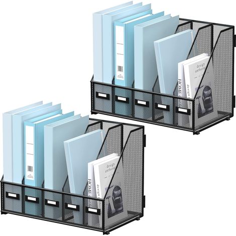 Lot de 2 organiseurs de bureau en métal avec 5 compartiments verticaux - Organiseur pour bureau