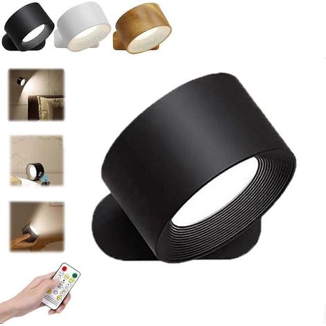 Lampe LED murale à rotation magnétique 360°, trois tons, intensité variable, avec télécommande, pour œuvres d'art, noire (1/5)