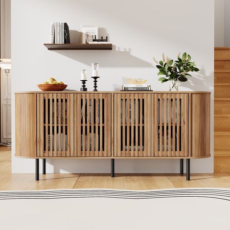 Buffet Bois 160x40x70 cm Naturel et Métal - Bahut Design Moderne avec 4 Portes et Étagères Réglables, Meuble de Rangement Salon Chic (1/5)