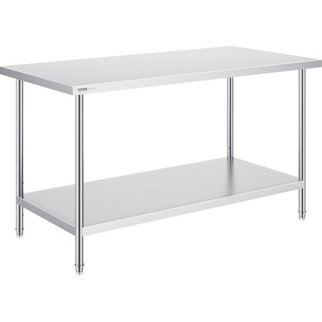 VEVOR Mesa de Trabajo de Acero Inoxidable 76,2x152,4x86,4 cm Mesa de Preparación de Alimentos Carga de 413 kg 3 Niveles de Altura Regulables Unidad de Almacenamiento para Cocina Restaurante Hogar