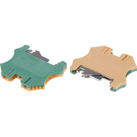 Bloc de jonction de mise à la terre Rail DIN, 2 voies , raccordement A visser, 26  12 AWG, Vert/Jaune ( Prix pour Paquet de 5 )