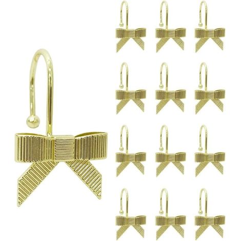 Decorative Bow Shower Curtain Hooks Gold Knot Rings for Bathroom Baby Room Nursery Art Decors 12pcs (1/2)