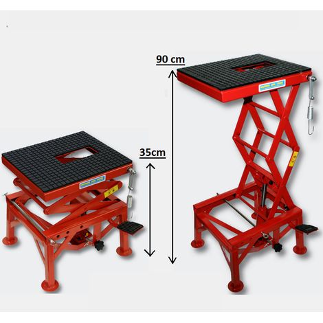 Plateforme élévatrice 135kg – Levée 35-90 cm – Plateau caoutchouc anti-dérapant – Construction acier massif – Pour moto, quad, scooter