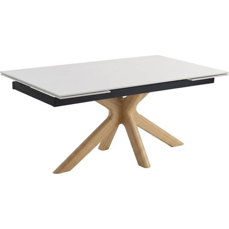 Table extensible 160 à 240 cm céramique blanc pied croisé bois clair - OREGON 12