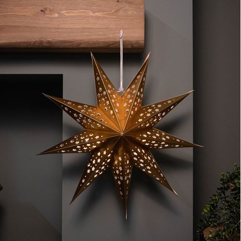 50cm Battery Powered Light up Gold Origami Hanging Christmas Star with LEDs (1/5)