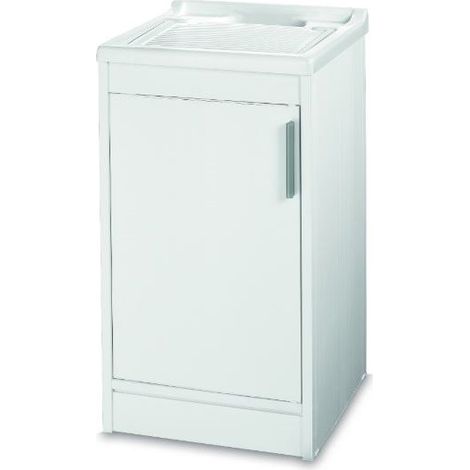 GLOUPIE Mobile Lavatoio Salvaspazio In PVC Bianco Con 1 Anta, L 45 x P 50 x H 86 cm, Completo Di Asse E Kit Di Scarico (1/5)