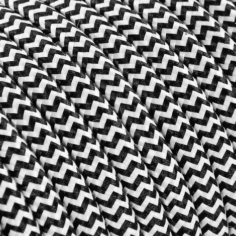 Fil Électrique Tissu Zébré Noir et Blanc 2x0,75mm² - Câble Électrique Textile de Qualité
