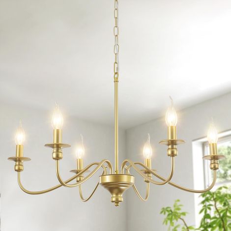 Lustre Doré Vintage 8 Lumières Plafonnier Moderne 72cm 60W HauteurRéglable (1/5)