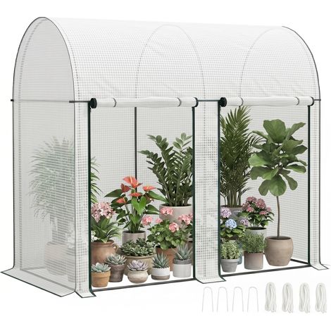 Serre d'extérieur avec double porte zippée et bâche en PE pour la culture des plantes 200 x 100 x 178 cm Blanche