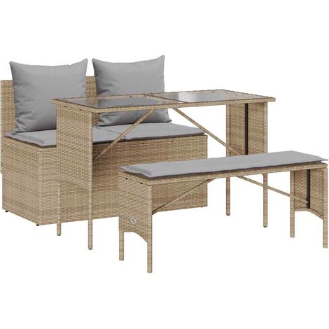 Ensemble à manger de jardin et coussins 3 pcs，Salon de jardin Beige poly rotin CFW37330 (1/5)