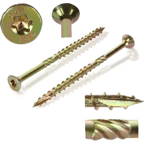 Lot de 50 Vis a Bois Torx, Ø6x100mm Vis à Bois en Acier Zingué Jaune Tête Torx Type, Vis à Panneaux d’aggloméré Universelle - Vis Bois 100mm (1/5)