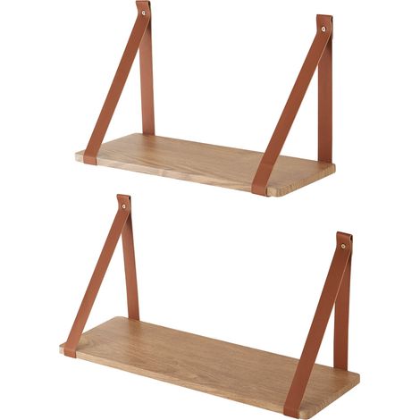 Juego de 2 estantes de pared mueble de almacenaje moderno diferentes tamaños marrón 030009759 (1/5)