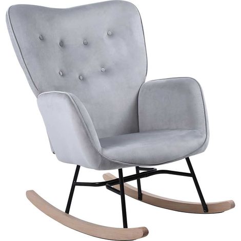 Fauteuil à Bascule Relax Traîneau Revêtement en Tissu, Structure Bois rembourré, Pieds en métal, Base dondante Bois, Dimensions 90 x 70 x 95 cm, Design Moderne scandinave (Gris) (1/5)