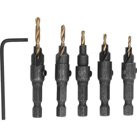 5 Forets à Chanfreiner HSS 5‑12mm, Kit d'Outils de Perçage pour Métal et Bois (1/5)