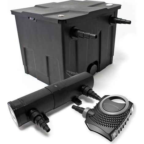 Wiltec Komplettset: CBF-350 Teichfilter bis 12000 L Teichfilteranlage als Durchlauffilter, NEO10000 SuperECO Teichpumpe 10000l/h 80W, CUV-224 Teichklärer UVC Klärer mit 24W