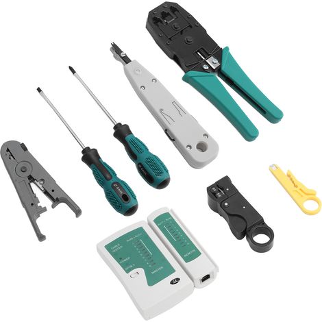 RJ45-Crimpwerkzeug-Set mit Kabelcrimpzange, Kabelabisolierer und RJ-Steckern für Cat5 und Cat6 (1/5)