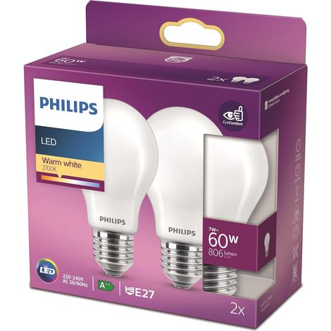 ampoule LED Standard E27 60W Blanc Chaud Dépolie, Verre, lot de 2 (1/5)