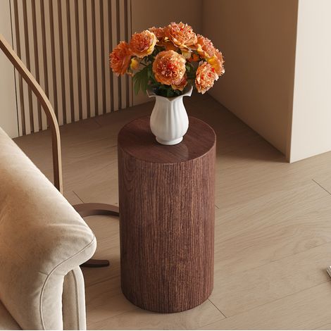 Table basse ronde 30 x 55 cm en MDF couleur noyer OKMYHOME (1/5)