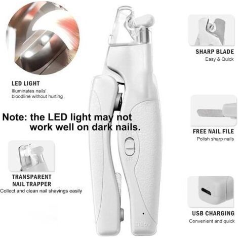 Coupe-ongles pour animaux avec lumière LED pour chats et chiens, kit de toilettage professionnel et sûr (1/4)