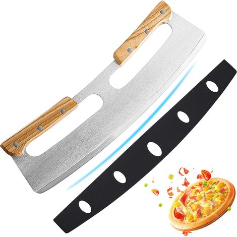 Cuchillo para pizza de acero inoxidable 35 con mango de madera, cuchillo profesional para pizza con mango de madera maciza (acero inoxidable engrosado, color original) (1/3)
