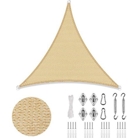 Voile d'ombrage triangulaire 3x3x3m avec quincaillerie, jaune translucide (PEHD), convient pour terrasses,jardins (1/5)