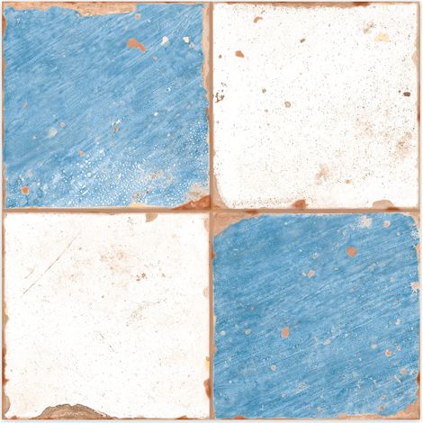 Carrelage Vintage Bleu et Blanc Damier 33x33x0,95 cm Rhodes - Sol et mur intérieur (vendu par carton de 1,09 m²) - RO'MA CARRELAGE
