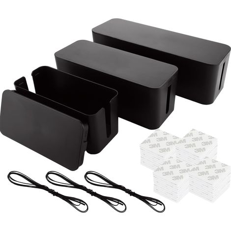 Lot de 3 boîtiers de Gestion des câbles – Boîte Anti-câbles 3 Tailles – Organisateur pour Cacher Les Fils – Cache-multiprises pour adaptateurs et chargeurs – Protection et sécurité – Noir (1/5)