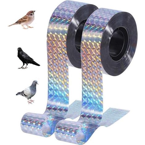 Vogelabwehrband, 2 Rollen à 2,4 cm  80 m, Vogelabwehrstreifen, Taubenabwehrstreifen, holografischer Klebestreifen, für Gärten und Obstplantagen (1/5)