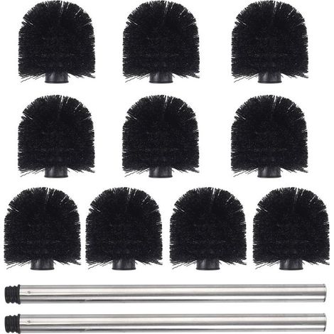 Brosse de toilette avec 10 têtes noires + 2 têtes à vis en acier inoxydable, brosse noire (1/5)