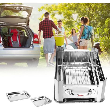 Grille rectangulaire en acier inoxydable épais pour poisson, barbecue au charbon de bois et à alcool, idéale pour la viande et le poisson. Modèle résistant au vent et non amovible. (1/5)