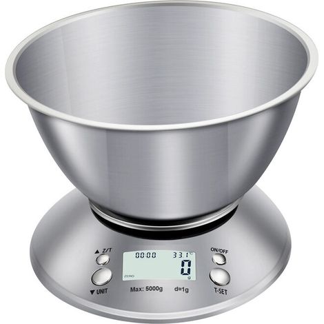 VURAHOME - Balance de Cuisine avec Bol, Balance Cuisine Précision/Pâtisserie Numérique en Acier Inoxydable Max 5 kg,avec 2L Bol Amovible &2 Batterie, Fonction Tare, Auto-arrêt, Ecran LCD (1/5)