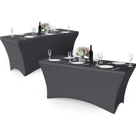 Set of 2 fitted spandex tablecloths, 15.2 m, rectangular, with high elasticity, for parties, banquets, wedding events, exhibitions, outdoor use, set of 2 (1/5)