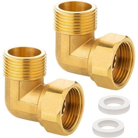 Pair Lot de 2 raccords mobiles en laiton, 1\" AG x 1\" IG, raccord coudé DN25 à 90° pour eau et chauffage central (1/5)