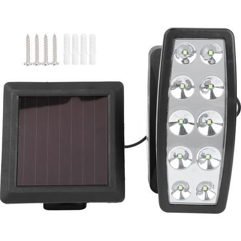 Projecteur mural solaire à détecteur de mouvement avec 10 LED réglables pour jardin, allée ou couloir extérieur (1/5)