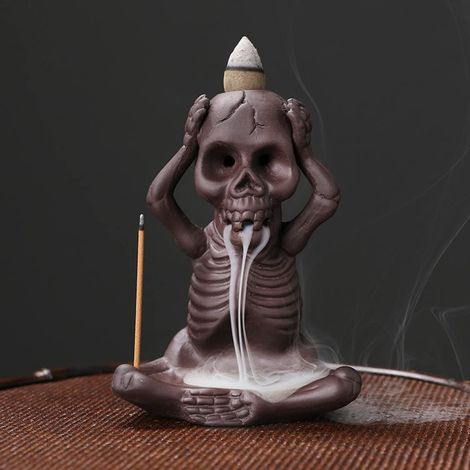 Brûleur d'encens à reflux pour Halloween, motif cascade de fumée, décoration créative pour l'intérieur, style squelette (1/5)