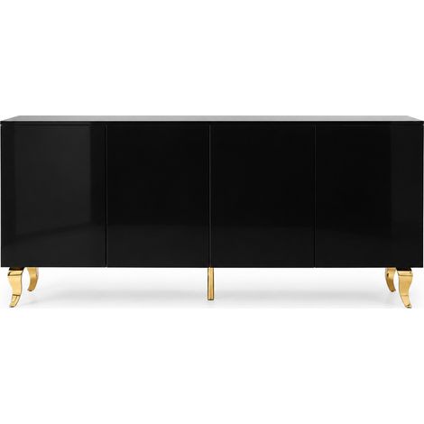 Buffet BAROQUE – Laqué Noir Pieds Dorée – 4 Portes – 180x40x80 cm (1/4)