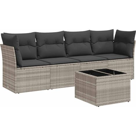 Maison Exclusive - Salon de jardin 5 pcs avec coussins gris clair résine tressée (1/3)
