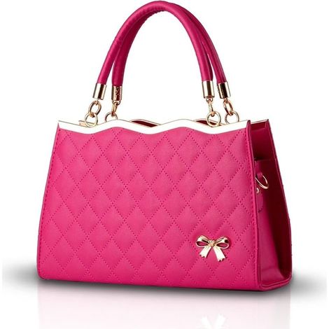 Nouveau sac à main en treillis de diamants en cuir PU souple pour femmes (rose)