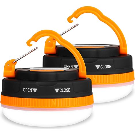 Lanterne de camping, 5 modes, lampe de tente, camping, portable, lampe SOS, lampe de camping avec crochet, étanche, pour le plein air, la randonnée, la pêche, les pannes de courant (2 pièces, piles no (1/5)