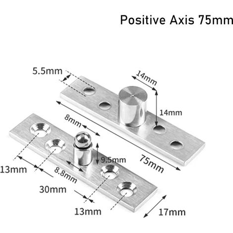 Charnière pivotante de porte (axe positif 75 mm) en acier inoxydable, axe de positionnement haut/bas, robuste, rotation à 360°. (1/5)