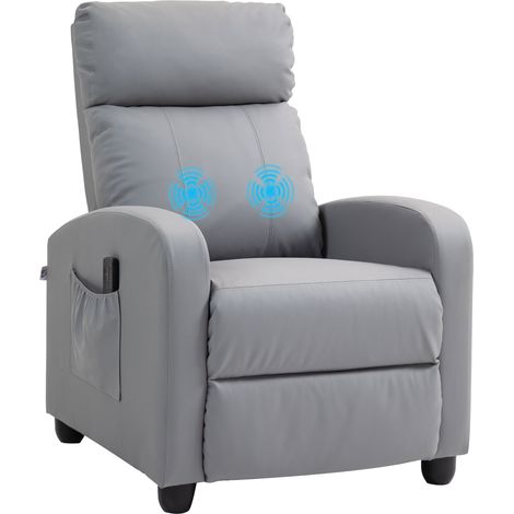 Poltrona Relax Massaggiante 68x88x98 cm con Telecomando e 8 Programmi Reclinazione e Poggiapiedi Grigio Chiaro (1/5)