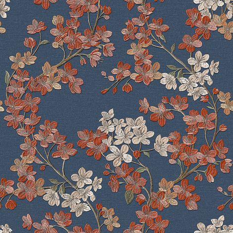 Papier peint floral Profhome GR322206-DI papier peint intissé gaufré à chaud gaufré avec des ornements floraux satiné bleu orangé-saumon vieux rose vert clair 5,33 m2