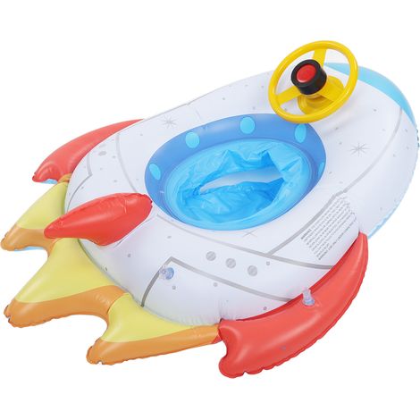 Bateau pneumatique fusée avec volant, radeau de bain ludique pour enfants 1 à 5 ans